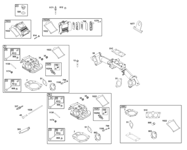 Cylinder Head Group Diagram and Parts List for 61H475-0001-J1 400000 - 699999 Briggs and Stratton Engine
